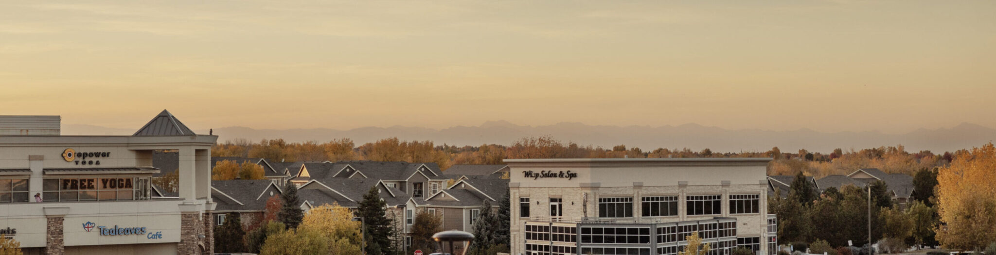 The view of Parker, Colorado at sunset.