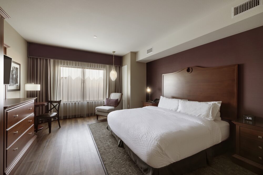 A guest bed room in The Parker Hotel, Colorado.