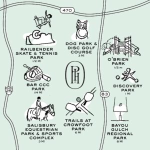 A park map of activities near The Parker Hotel in Colorado.